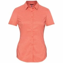 Budget ⌛ Odlo Kumano Check - Chemise femme ⭐ -Odlo shop odlo kumano check chemise femme burnt sienna peach pie 2